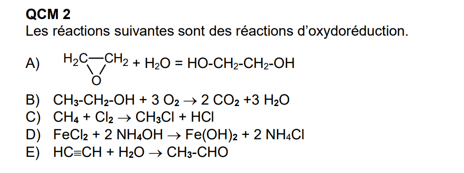 Question sur les réaction de oxydoréduction UE1 Chimie Tutorat