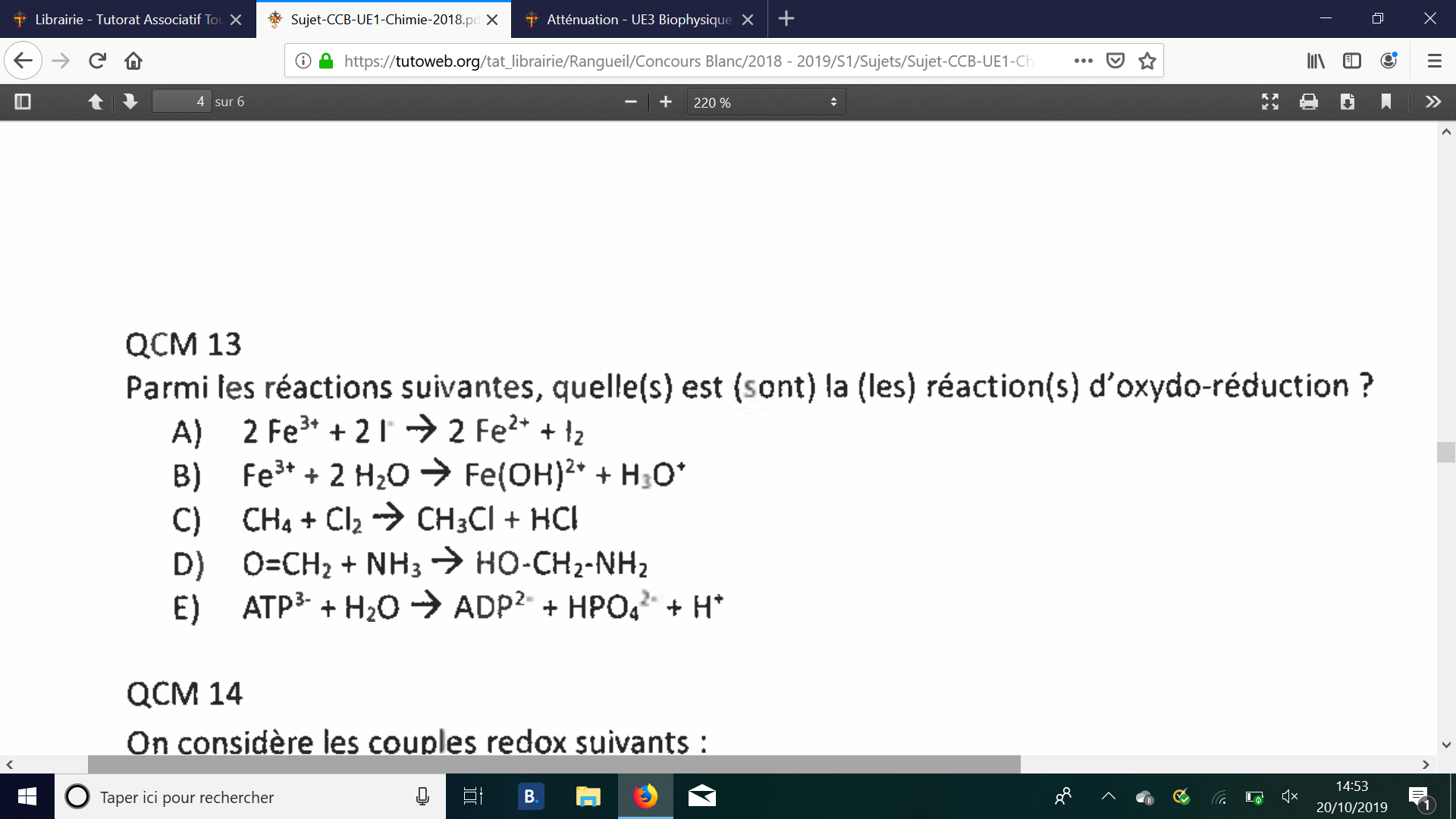 QCM Redox - UE1 Chimie - Tutorat Associatif Toulousain