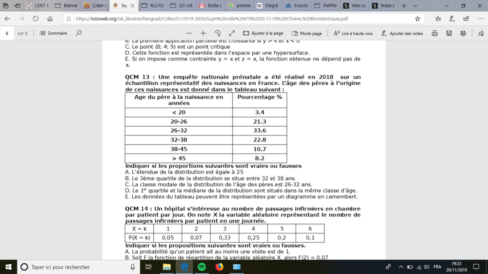 Calcul médiane et quartiles colle 9 Rangueil QCM 13 - UE4 ...